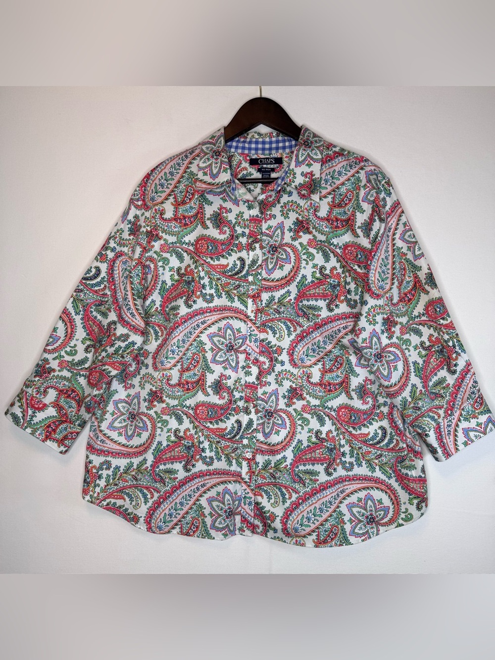 CHAPS No Iron Paisley Floral Button Up Shirt 3/4 sleeve size 2X preppy Classic